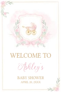 658 Pink Gold Carriage Crest Baby Shower Welcome Sign 24X36: 658 Pink Gold Carriage Crest Baby Shower Welcome Sign