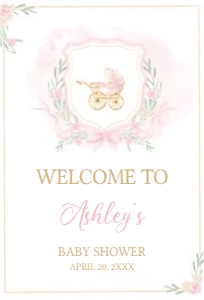 658 Pink Gold Carriage Crest Baby Shower Welcome Sign A3: 658 Pink Gold Carriage Crest Baby Shower Welcome Sign