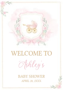 658 Pink Gold Carriage Crest Baby Shower Welcome Sign A2: 658 Pink Gold Carriage Crest Baby Shower Welcome Sign