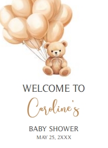 665 Brown Balloons Bear Baby Shower Welcome Sign 11X15: 665 Brown Balloons Bear Baby Shower Welcome Sign