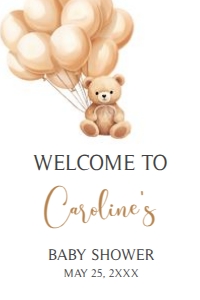 665 Brown Balloons Bear Baby Shower Welcome Sign 20X30: 665 Brown Balloons Bear Baby Shower Welcome Sign