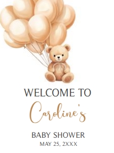 665 Brown Balloons Bear Baby Shower Welcome Sign 18X24: 665 Brown Balloons Bear Baby Shower Welcome Sign