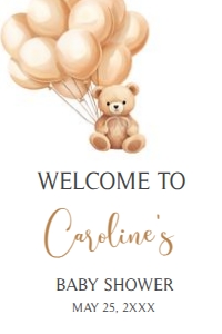665 Brown Balloons Bear Baby Shower Welcome Sign 24X36: 665 Brown Balloons Bear Baby Shower Welcome Sign