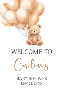 665 Brown Balloons Bear Baby Shower Welcome Sign A4: 665 Brown Balloons Bear Baby Shower Welcome Sign