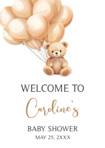 665 Brown Balloons Bear Baby Shower Welcome Sign A3: 665 Brown Balloons Bear Baby Shower Welcome Sign