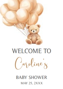 665 Brown Balloons Bear Baby Shower Welcome Sign A1: 665 Brown Balloons Bear Baby Shower Welcome Sign