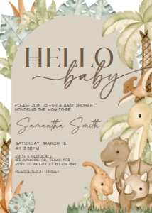 666 Neutral Hello Baby Dinosaur Baby Shower Invitation: 666 Neutral Hello Baby Dinosaur Baby Shower Invitation Set