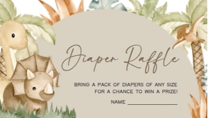 666 Neutral Hello Baby Dinosaur Baby Shower Diaper Raffle: 666 Neutral Hello Baby Dinosaur Baby Shower Invitation Set
