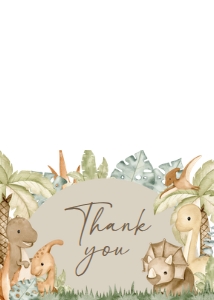 666 Neutral Hello Baby Dinosaur Baby Shower Thank you Card: 666 Neutral Hello Baby Dinosaur Baby Shower Invitation Set