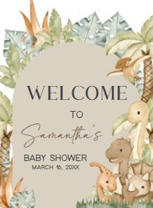 666 Neutral Hello Baby Dinosaur Baby Shower Welcome Sign 11x15: 666 Neutral Hello Baby Dinosaur Baby Shower Welcome Sign
