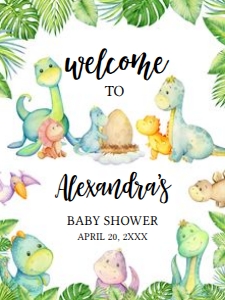 667 Cute Dinosaur Baby Shower Welcome Sign 18x24: 667 Cute Dinosaur Baby Shower Welcome Sign