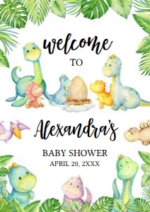 667 Cute Dinosaur Baby Shower Welcome Sign A1: 667 Cute Dinosaur Baby Shower Welcome Sign