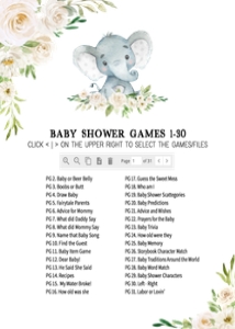 620 White Greenery Floral Elephant Baby Shower Games Bundle 2: 620 White Greenery Floral Elephant Baby Shower Games