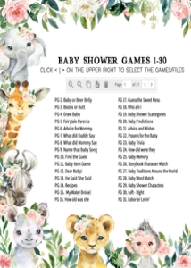 602 Pink Floral Wild One Safari Baby Shower Games Bundle 2: 602 Pink Floral Wild One Safari Baby Shower Games