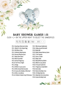 620 White Greenery Floral Elephant Baby Shower Games Bundle 1: 620 White Greenery Floral Elephant Baby Shower Games
