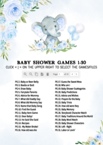 617 Blue Floral Balloon Elephant Baby Shower Games Bundle 2: 617 Blue Floral Balloon Elephant Baby Shower Games