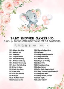 615 Pink Floral Balloon Elephant Baby Shower Games Bundle 2: 615 Pink Floral Balloon Elephant Baby Shower Games