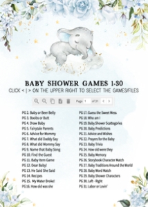 636 Blue Floral Sleeping Elephant Baby Shower Games Bundle 2: 636 Blue Floral Sleeping Elephant Baby Shower Games