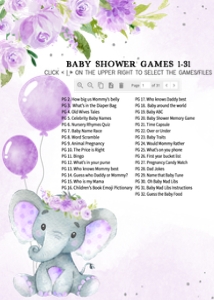 243 Purple Balloon Elephant Baby Shower Games Bundle 1: 243 Purple Balloon Elephant Baby Shower Games