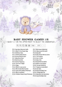 524 Purple Winter Bear Baby Shower Games Bundle 1: 524 Purple Winter Bear Baby Shower Games