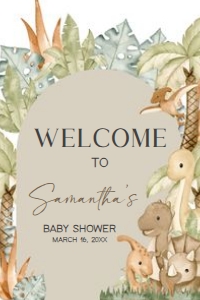 666 Neutral Hello Baby Dinosaur Baby Shower Welcome Sign 20x30: 666 Neutral Hello Baby Dinosaur Baby Shower Welcome Sign