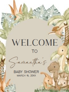 666 Neutral Hello Baby Dinosaur Baby Shower Welcome Sign 18x24: 666 Neutral Hello Baby Dinosaur Baby Shower Welcome Sign