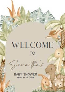 666 Neutral Hello Baby Dinosaur Baby Shower Welcome Sign A1: 666 Neutral Hello Baby Dinosaur Baby Shower Welcome Sign