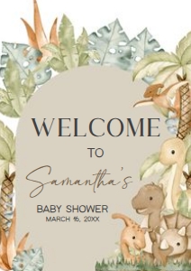 666 Neutral Hello Baby Dinosaur Baby Shower Welcome Sign A2: 666 Neutral Hello Baby Dinosaur Baby Shower Welcome Sign
