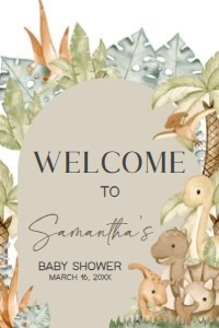 666 Neutral Hello Baby Dinosaur Welcome Sign Baby Shower 24x36: 666 Neutral Hello Baby Dinosaur Baby Shower Welcome Sign