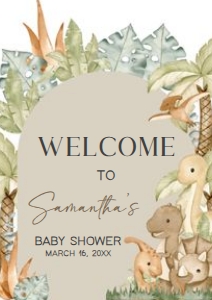 666 Neutral Hello Baby Dinosaur Baby Shower Welcome Sign A4: 666 Neutral Hello Baby Dinosaur Baby Shower Welcome Sign