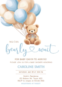 672 Blue Balloons Bear Baby Shower Invitation: 672 Blue Balloons Bear Baby Shower Invitation