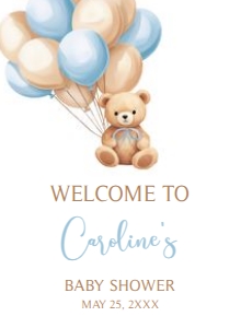 672 Blue Balloons Bear Baby Shower Welcome Sign 11X15: 672 Blue Balloons Bear Baby Shower Welcome Sign