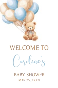 672 Blue Balloons Bear Baby Shower Welcome Sign 20X30: 672 Blue Balloons Bear Baby Shower Welcome Sign