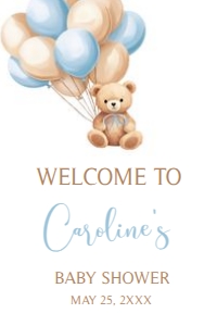 672 Blue Balloons Bear Baby Shower Welcome Sign 24X36: 672 Blue Balloons Bear Baby Shower Welcome Sign