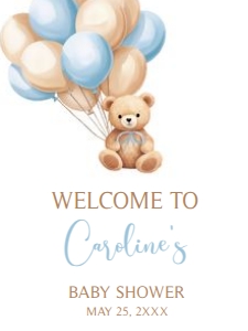 672 Blue Balloons Bear Baby Shower Welcome Sign 18X24: 672 Blue Balloons Bear Baby Shower Welcome Sign