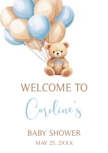 672 Blue Balloons Bear Baby Shower Welcome Sign A1: 672 Blue Balloons Bear Baby Shower Welcome Sign