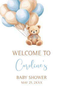 672 Blue Balloons Bear Baby Shower Welcome Sign A3: 672 Blue Balloons Bear Baby Shower Welcome Sign