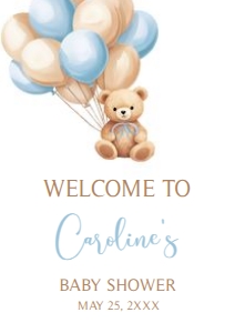 672 Blue Balloons Bear Baby Shower Welcome Sign A2: 672 Blue Balloons Bear Baby Shower Welcome Sign