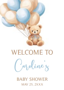 672 Blue Balloons Bear Baby Shower Welcome Sign A4: 672 Blue Balloons Bear Baby Shower Welcome Sign