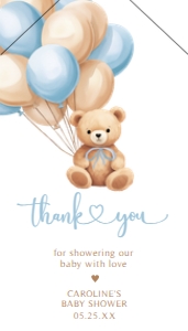 672 Blue Balloons Bear Baby Shower Favor Tag with Line: 672 Blue Balloons Bear Baby Shower Favor Tag
