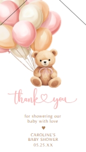 673 Pink Balloons Bear Baby Shower Favor Tag with Line: 673 Pink Balloons Bear Baby Shower Favor Tag