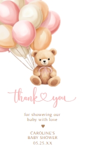 673 Pink Balloons Bear Baby Shower Favor Tag: 673 Pink Balloons Bear Baby Shower Favor Tag