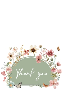 676 Boho Sage Green Baby in Bloom Baby Shower Thank you Card: 676 Boho Sage Green Baby in Bloom Baby Shower Invitation Set