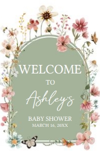 676 Boho Sage Green Baby in Bloom Baby Shower Welcome Sign 20x30: 676 Boho Sage Green Baby in Bloom Baby Shower Mega Bundle
