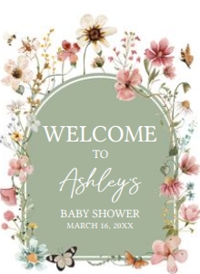 676 Boho Sage Green Baby in Bloom Baby Shower Welcome Sign 11x15: 676 Boho Sage Green Baby in Bloom Baby Shower Mega Bundle