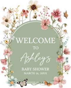 676 Boho Sage Green Baby in Bloom Baby Shower Welcome Sign 16x20: 676 Boho Sage Green Baby in Bloom Baby Shower Mega Bundle