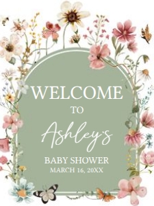 676 Boho Sage Green Baby in Bloom Baby Shower Welcome Sign 18x24: 676 Boho Sage Green Baby in Bloom Baby Shower Mega Bundle