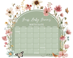 676 Boho Sage Green Baby in Bloom Baby Shower Calendar 10x8: 676 Boho Sage Green Baby in Bloom Baby Shower Mega Bundle