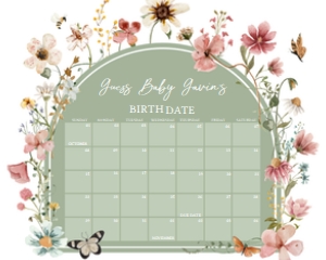 676 Boho Sage Green Baby in Bloom Baby Shower Calendar 20x16: 676 Boho Sage Green Baby in Bloom Baby Shower Mega Bundle