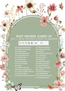 676 Boho Sage Green Baby in Bloom Baby Shower Games Bundle 1: 676 Boho Sage Green Baby in Bloom Baby Shower Mega Bundle